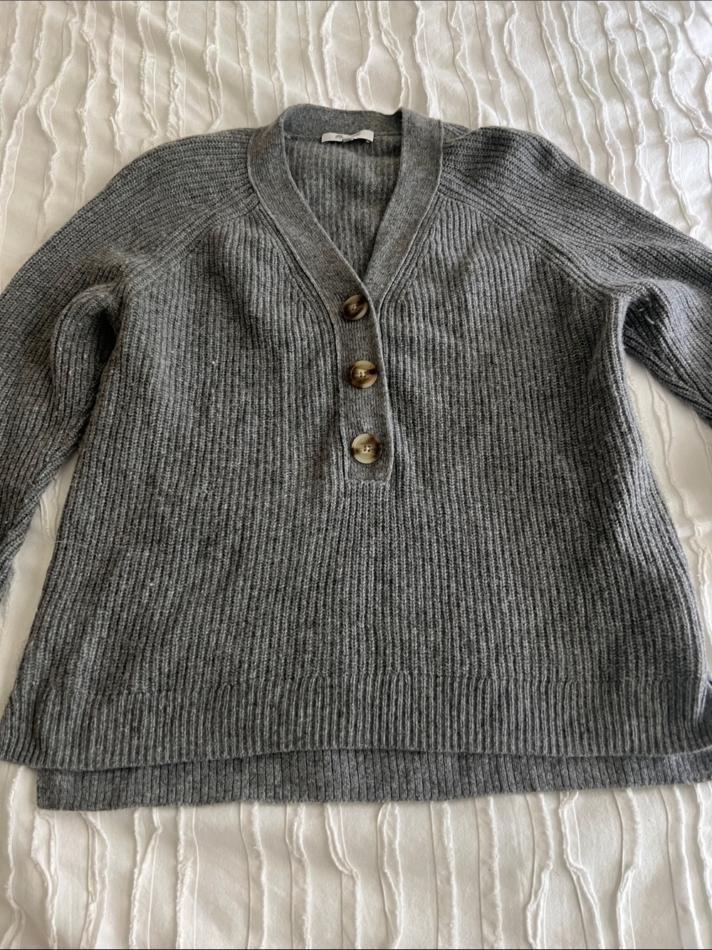 Madewell V-Neck Ribbed Button Sweater - Picture 2 of 9